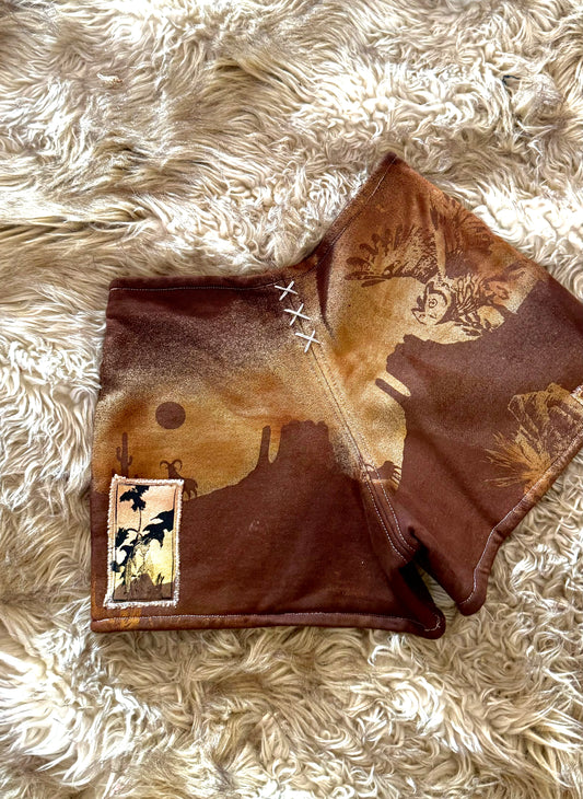 Small - Lil Brown Canyon Sweat Shorts- OWl - Dandelion Patch- Hand embroidered center front detail