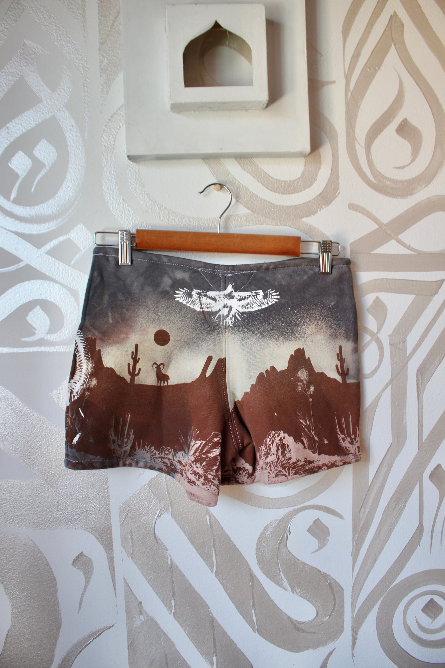 MEDIUM-  Desert Sweat Shorts - Hand embroidered details, Screen printed, Hand dyed- One of a kind