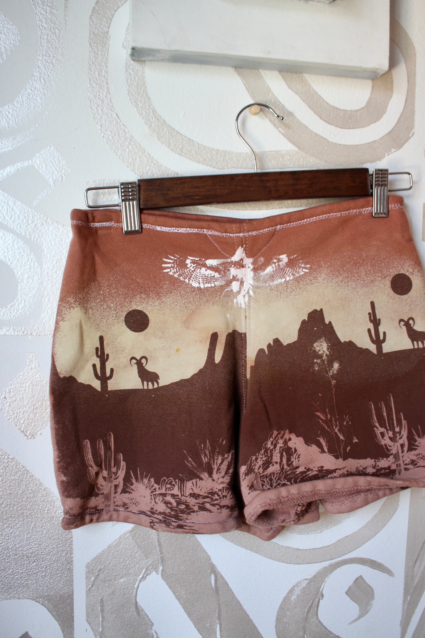 MEDIUM-  Desert Sweat Shorts 4 - Hand embroidered details, Screen printed, Hand dyed- One of a kind (Copy) (Copy) (Copy)