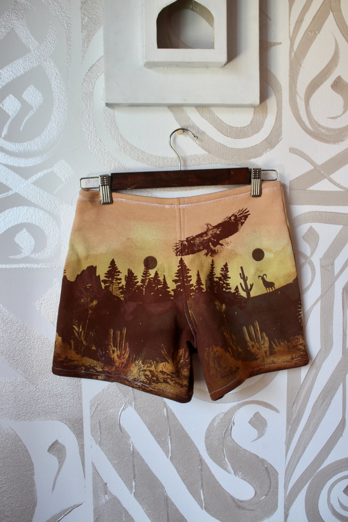 MEDIUM-  Desert Sweat Shorts 6 - Hand embroidered details, Screen printed, Hand dyed- One of a kind