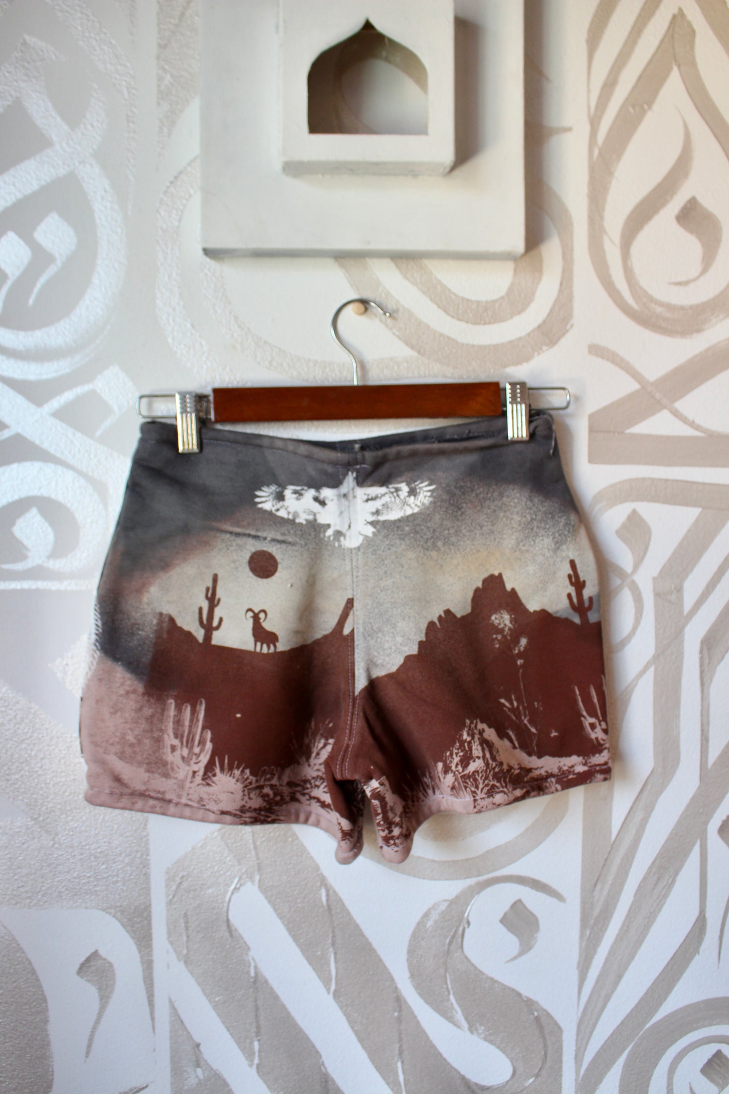 MEDIUM-  Desert Sweat Shorts 3 - Hand embroidered details, Screen printed, Hand dyed- One of a kind (Copy) (Copy)