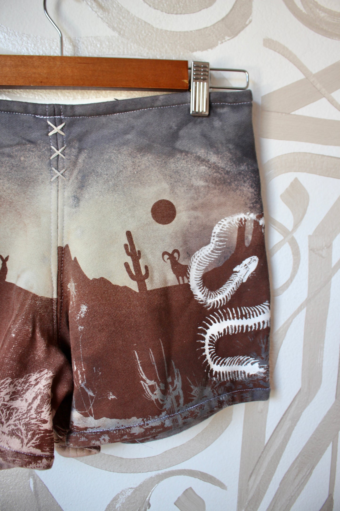 MEDIUM-  Desert Sweat Shorts - Hand embroidered details, Screen printed, Hand dyed- One of a kind