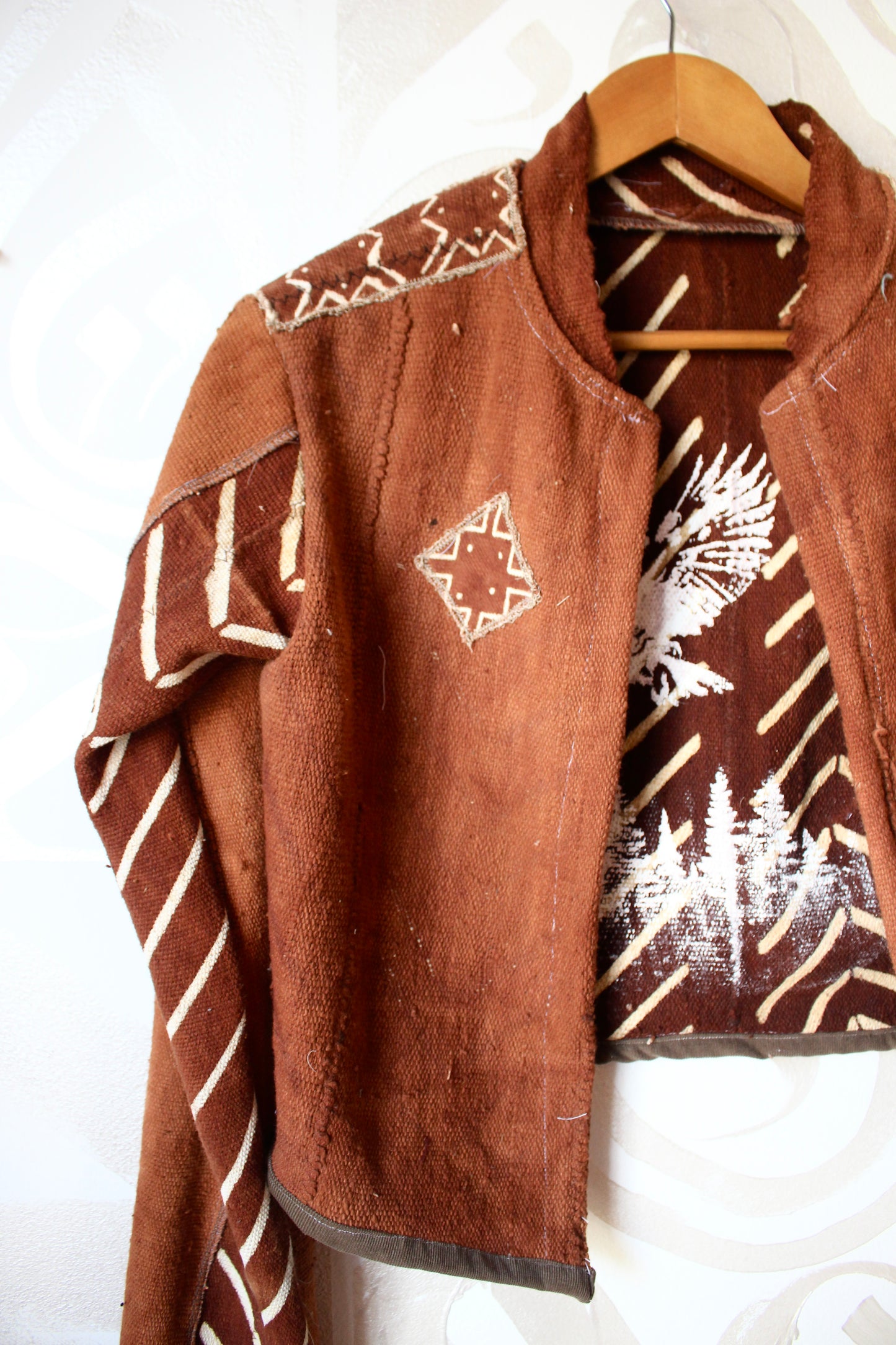 Small/Medium- Mudcloth Cadet Jacket 12- Terracotta Owl Lining - Forest Lining