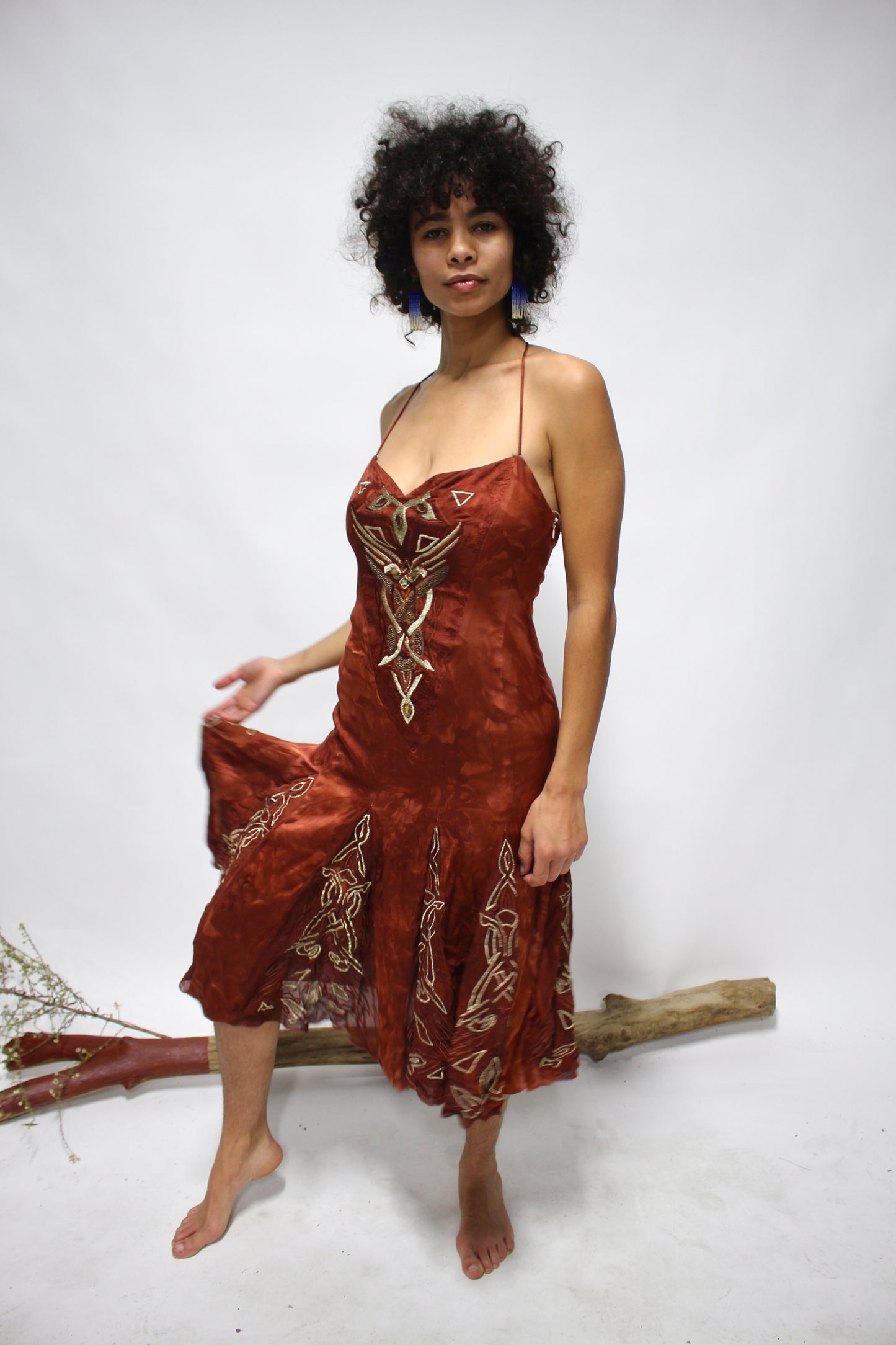 SMALL - Vintage Nicole Miller Silk Embroidered dress- upccycled hand dyed