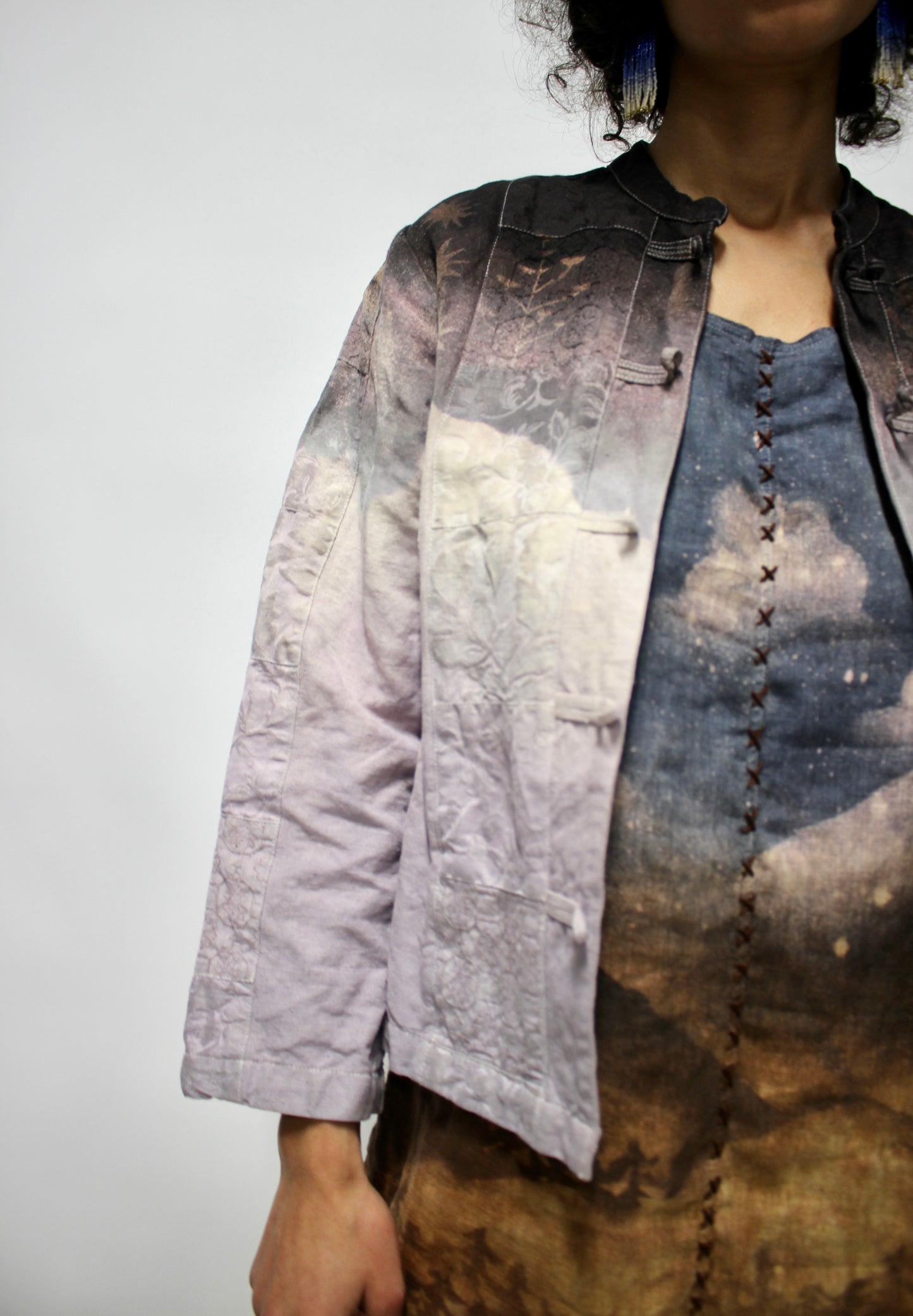 SMALL - Vintage up cycled Oriental Dyed Jacket- Lavender Horizon