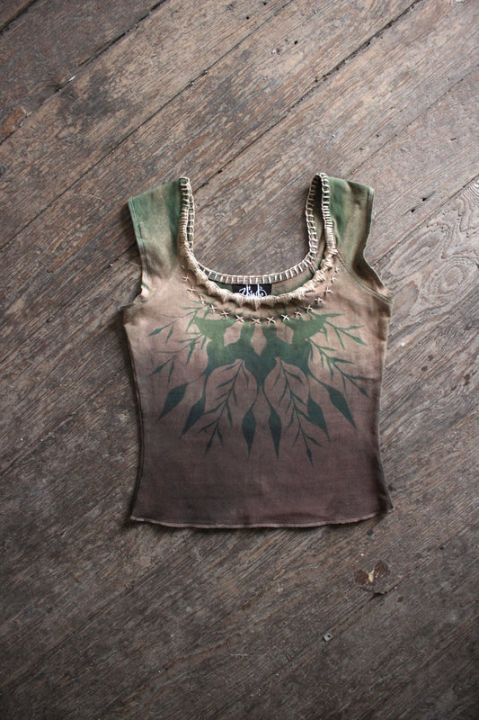 LARGE - Green Negative Effect Luna Dala Basket top - Hand embroidered neckline