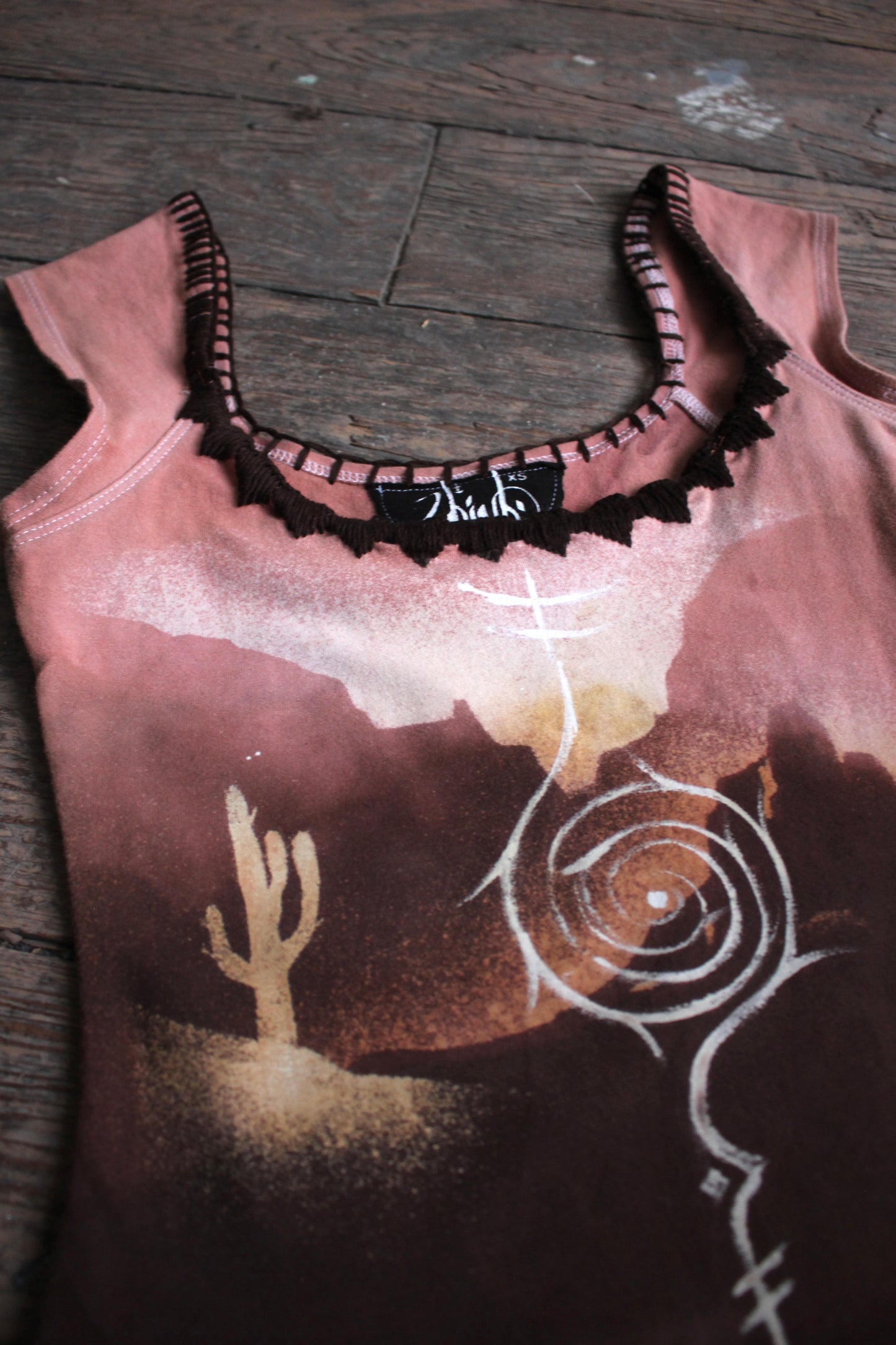 XS- Desert Swirl Basket top- Hand embroidered neckline