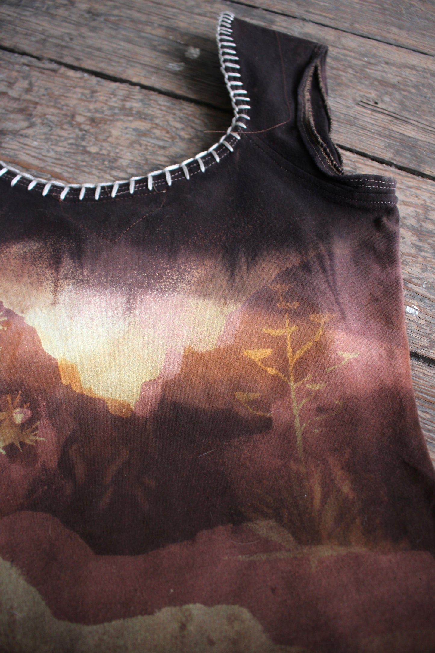 SMALL Slight crop - Dark Desert Mystic Basket top - Hand Embroidered