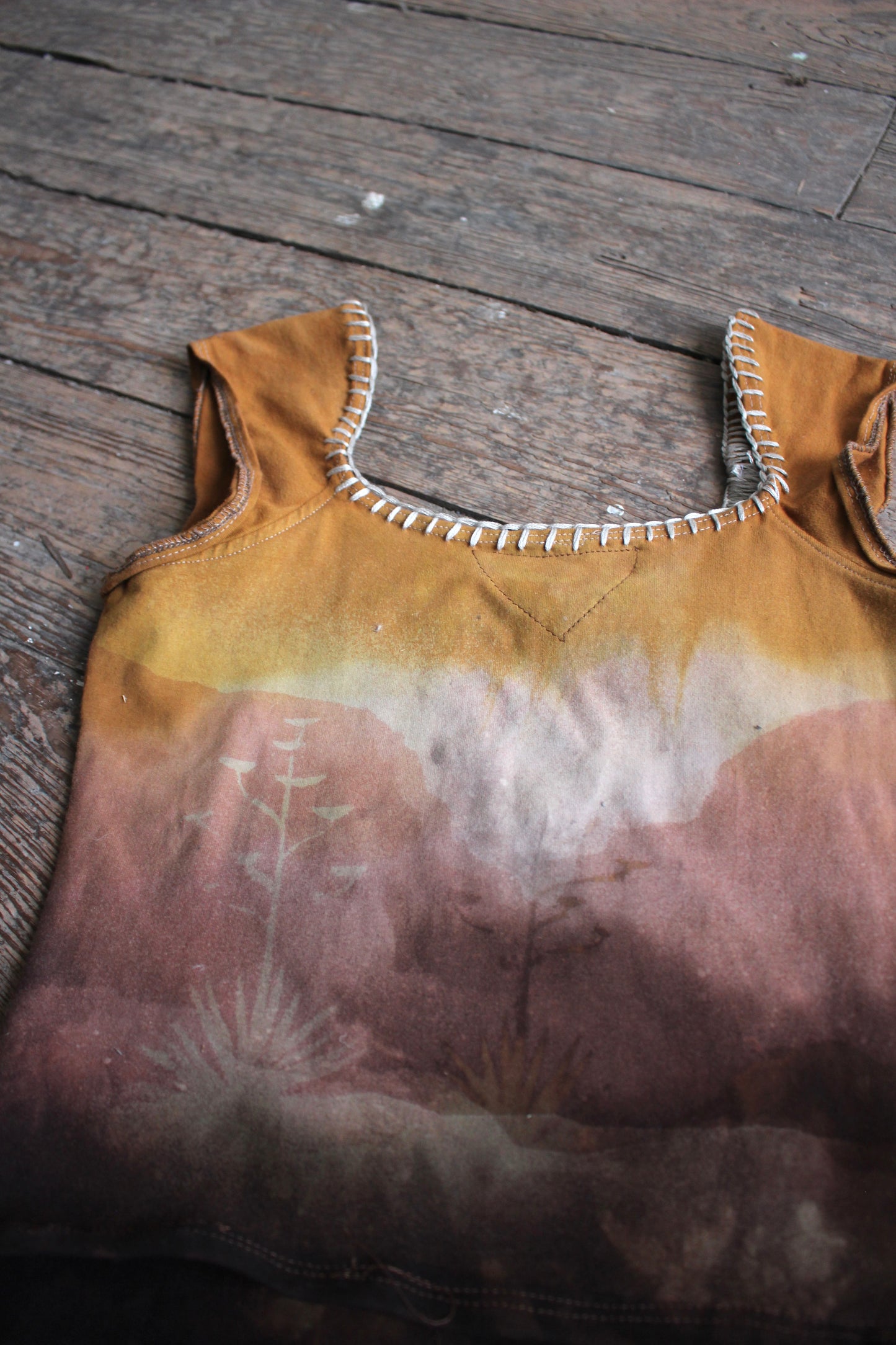 SMALL - Turmeric Skies over the Desert Shadow Spirits Basket top - Hand embroidered neckline