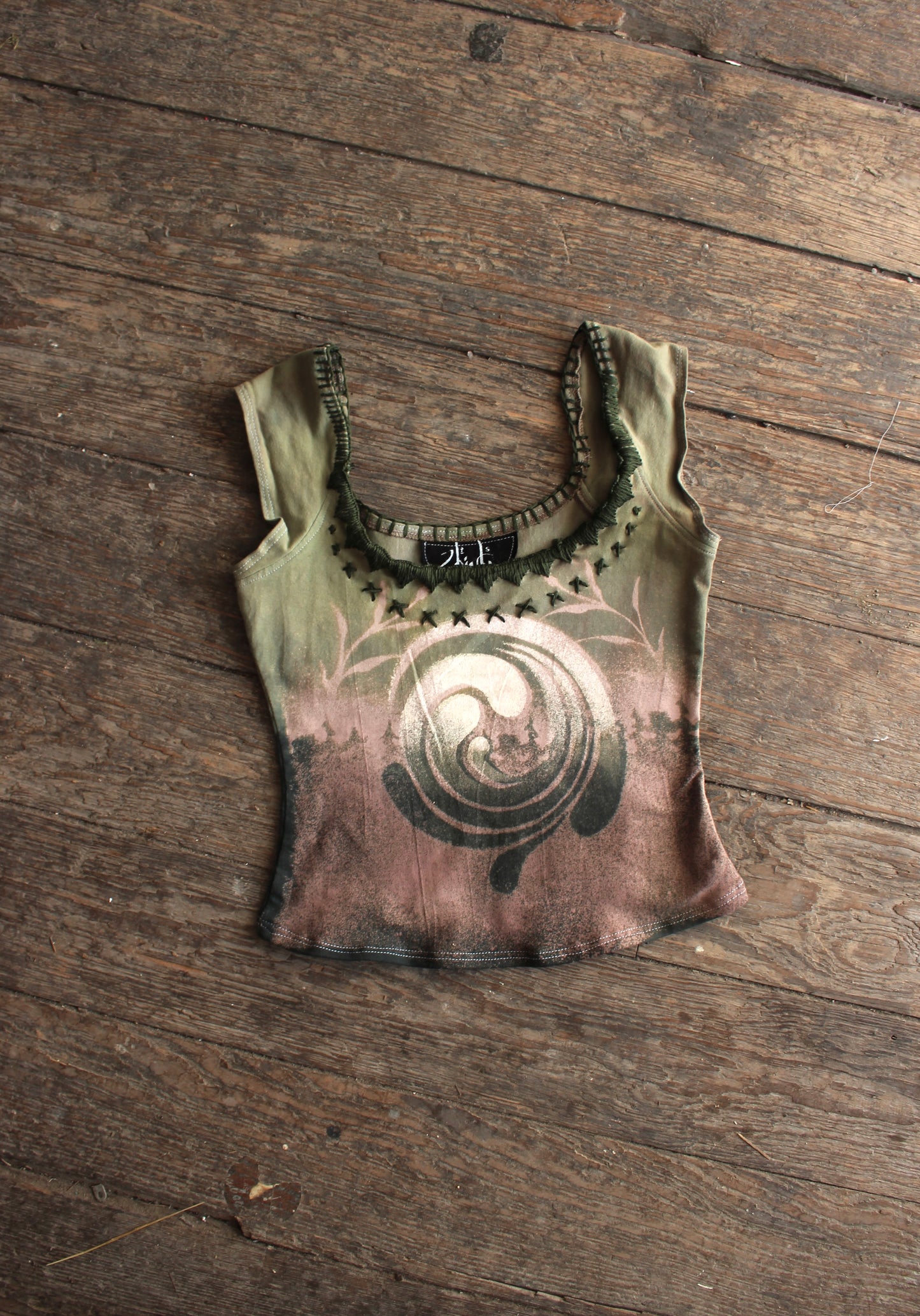 SMALL - Slight Crop - Whirlpool of Infinity Possibilities Basket top - Hand embroidered neckline