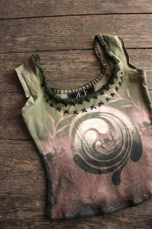 SMALL - Slight Crop - Whirlpool of Infinity Possibilities Basket top - Hand embroidered neckline