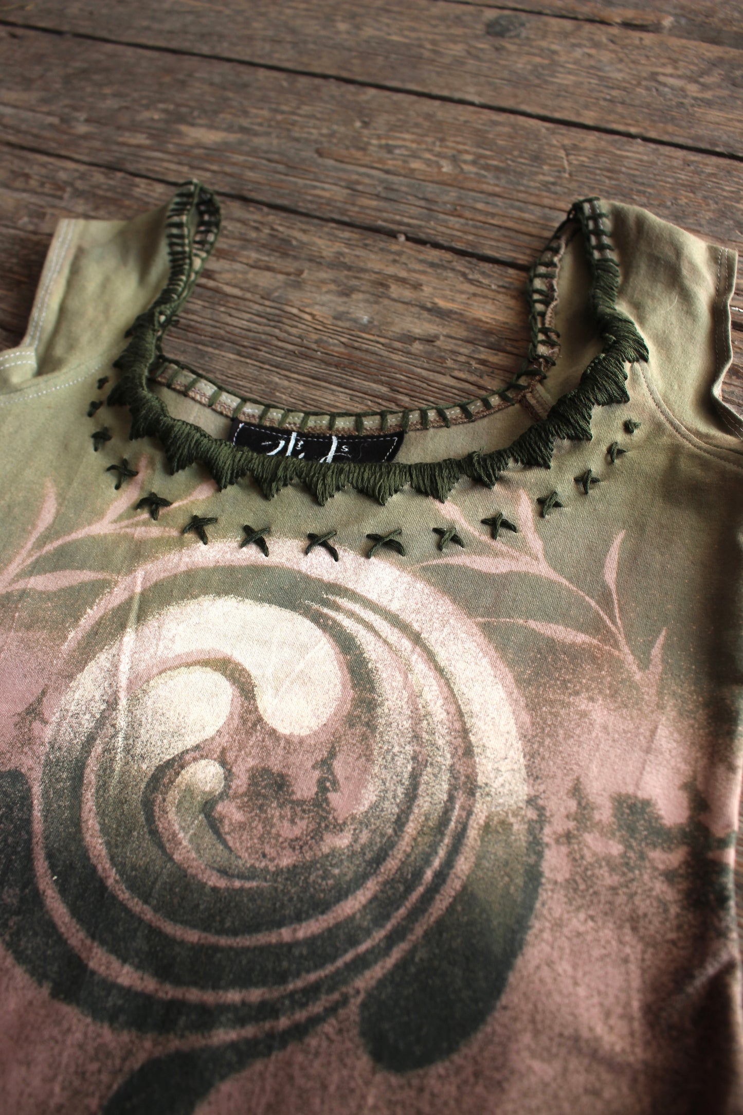 SMALL - Slight Crop - Whirlpool of Infinity Possibilities Basket top - Hand embroidered neckline