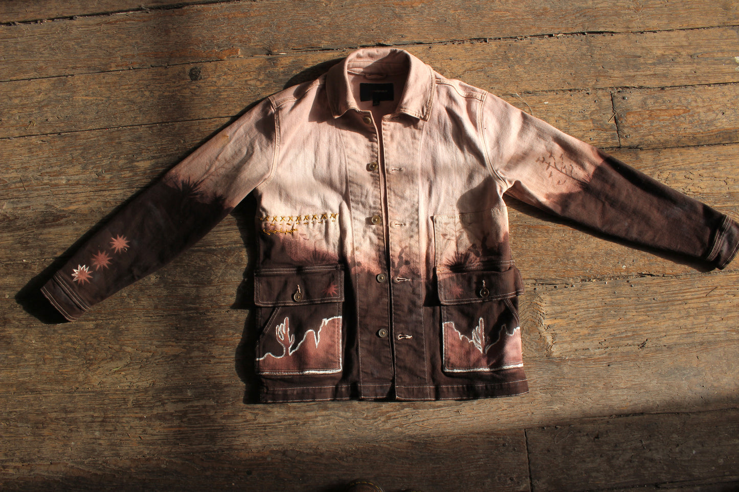 SMALL - UNISEX - Desert Canvas Cotton Twill Jacket - handpainted & embroidered details