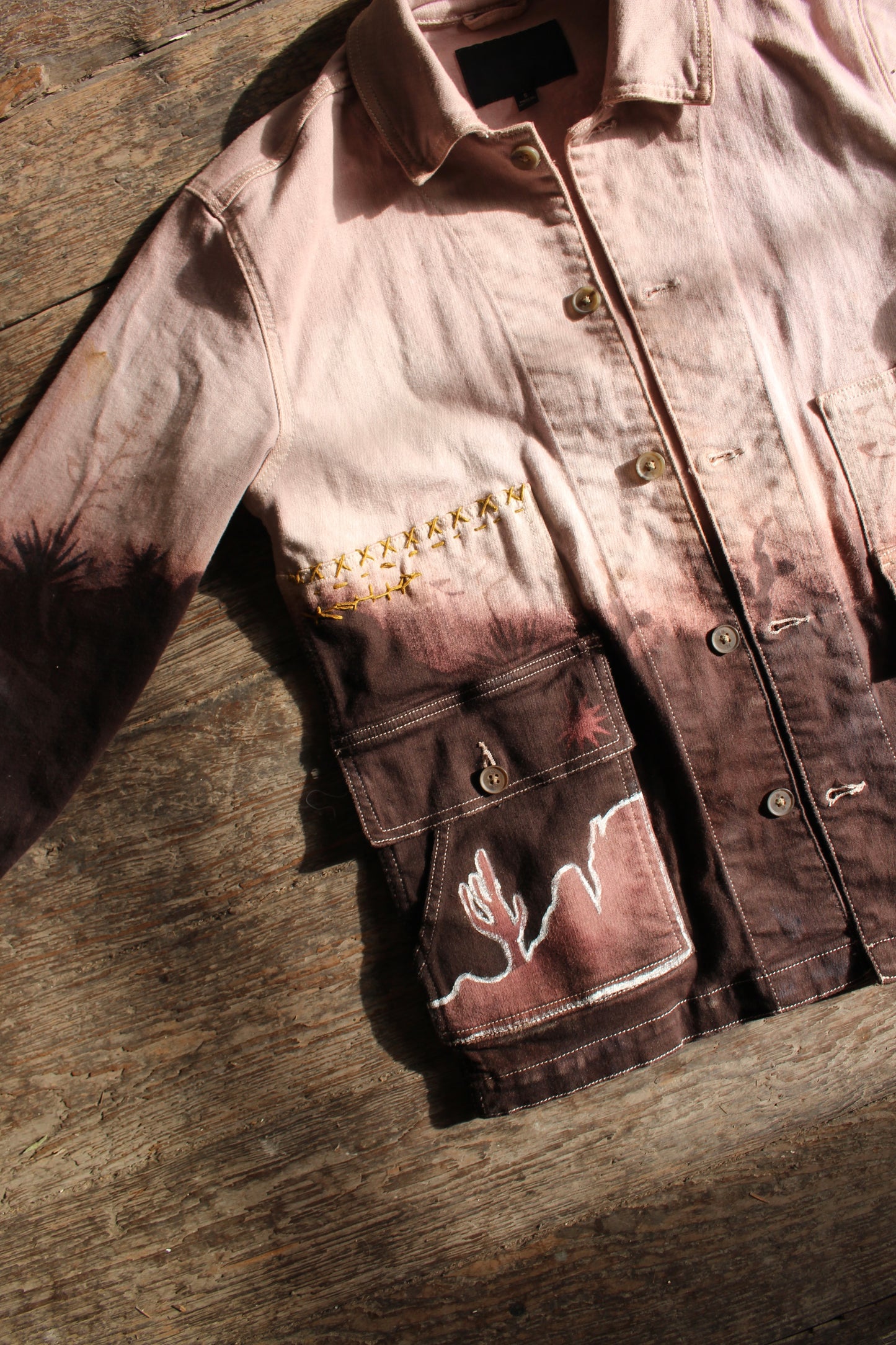 SMALL - UNISEX - Desert Canvas Cotton Twill Jacket - handpainted & embroidered details