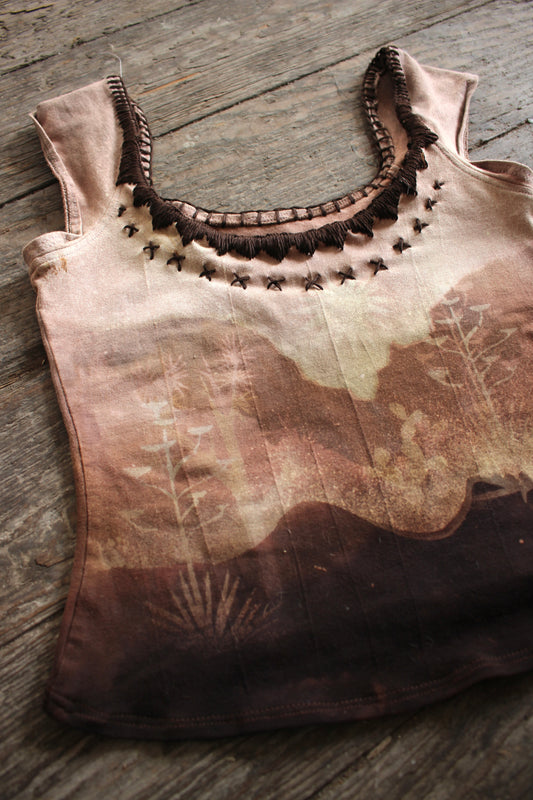 SMALL Slight Crop - DESERT Swell Basket top - hand embroidered neckline