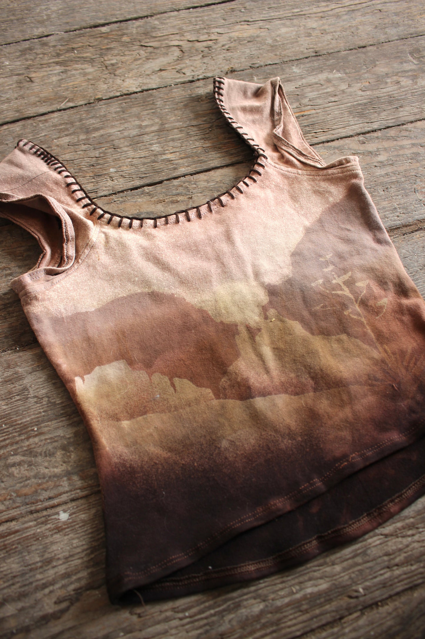 SMALL Slight Crop - DESERT Swell Basket top - hand embroidered neckline