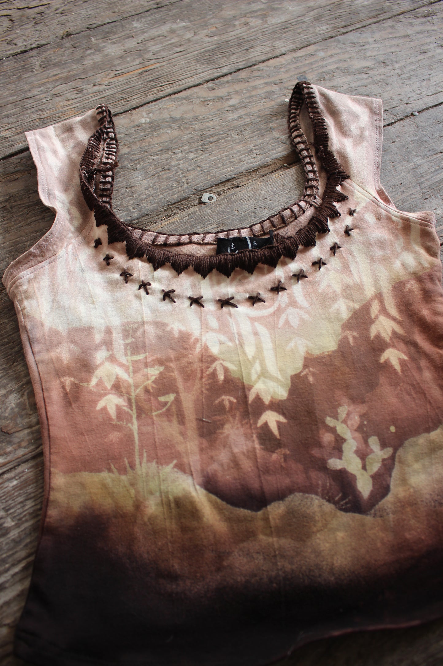 SMALL Slight Crop- Codes from divine - Desert Swell -Basket top - Hand embroidered neckline