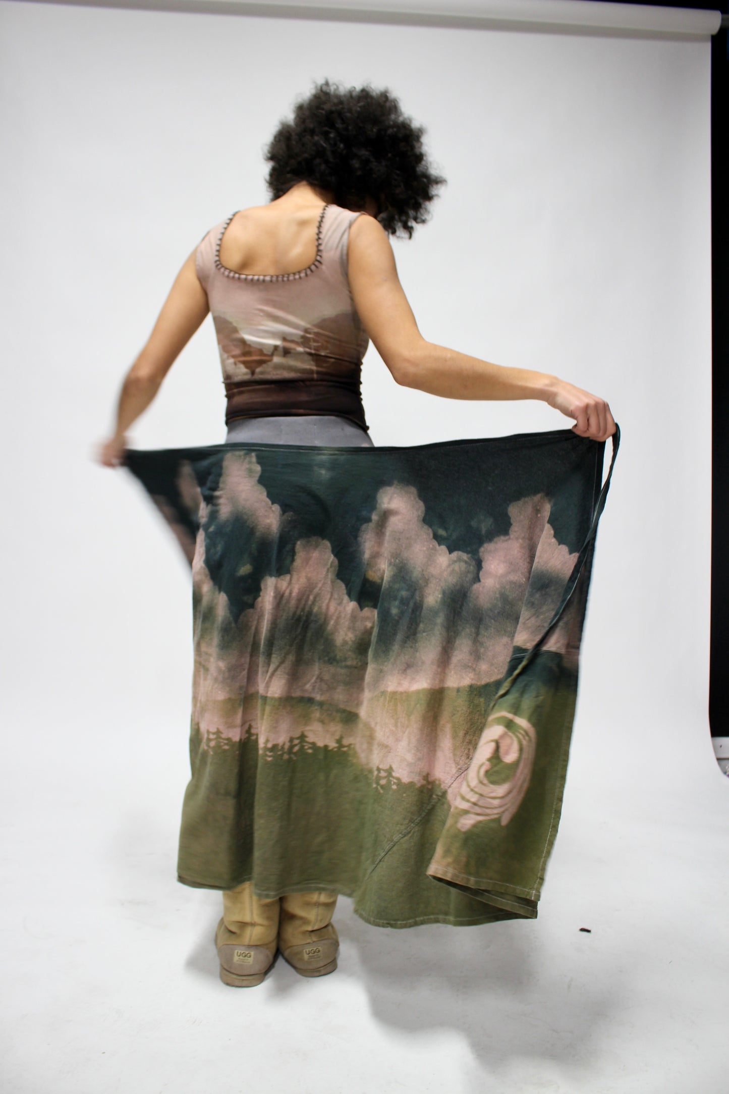 M/L - Dark Green Skies - Hills of Expanse - Whirlpool of infinity corner- Cotton wrap skirt