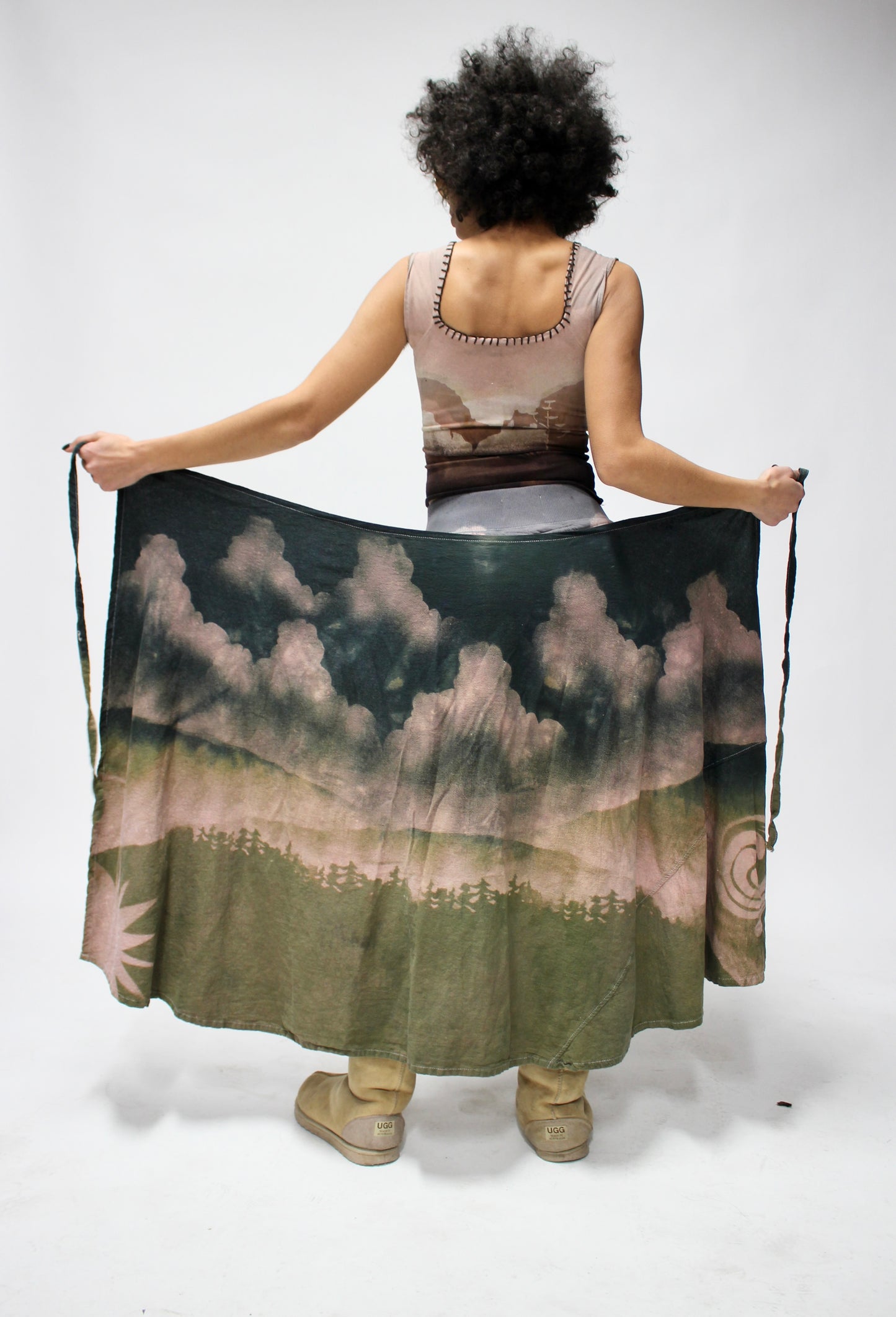 M/L - Dark Green Skies - Hills of Expanse - Whirlpool of infinity corner- Cotton wrap skirt