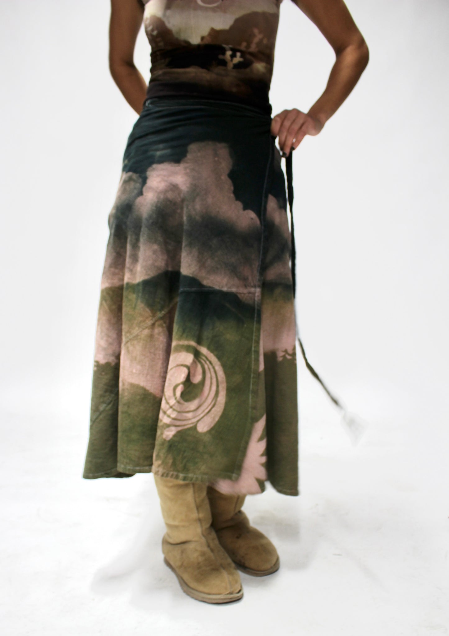 M/L - Dark Green Skies - Hills of Expanse - Whirlpool of infinity corner- Cotton wrap skirt