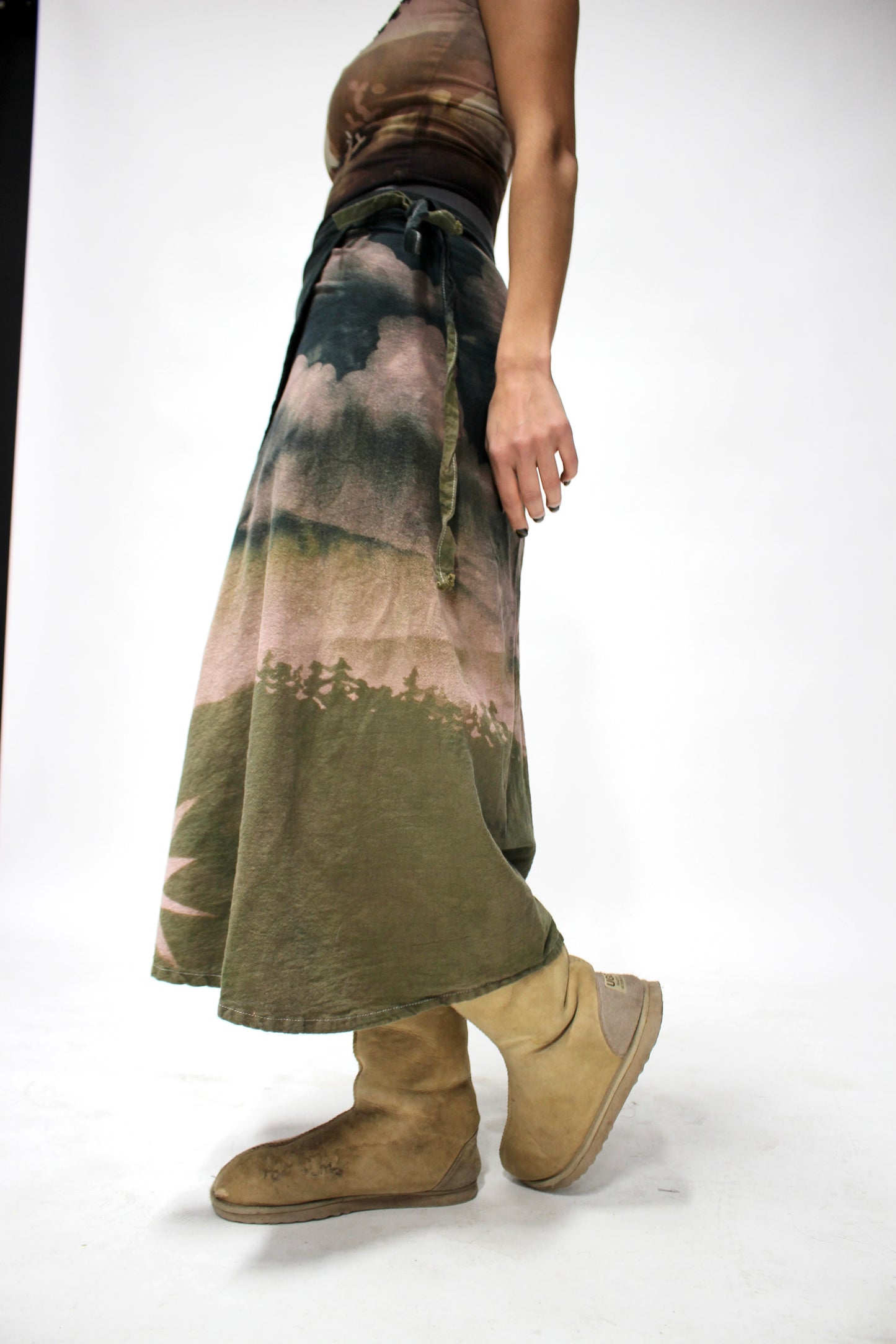 M/L - Dark Green Skies - Hills of Expanse - Whirlpool of infinity corner- Cotton wrap skirt