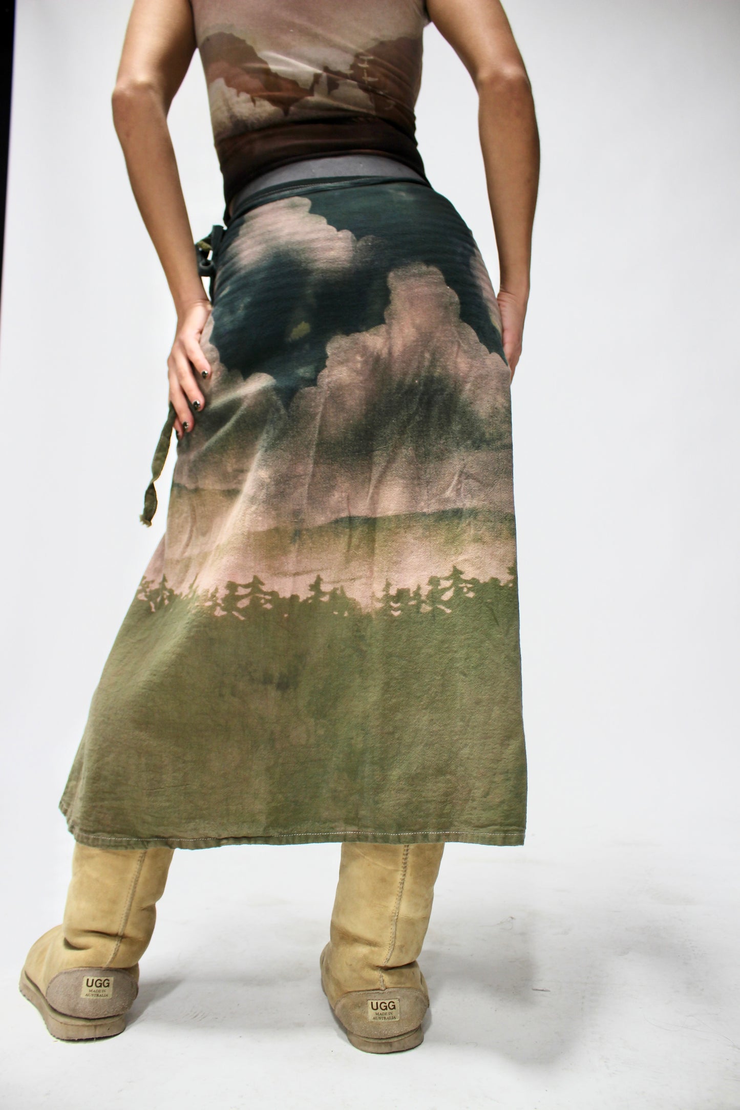 M/L - Dark Green Skies - Hills of Expanse - Whirlpool of infinity corner- Cotton wrap skirt