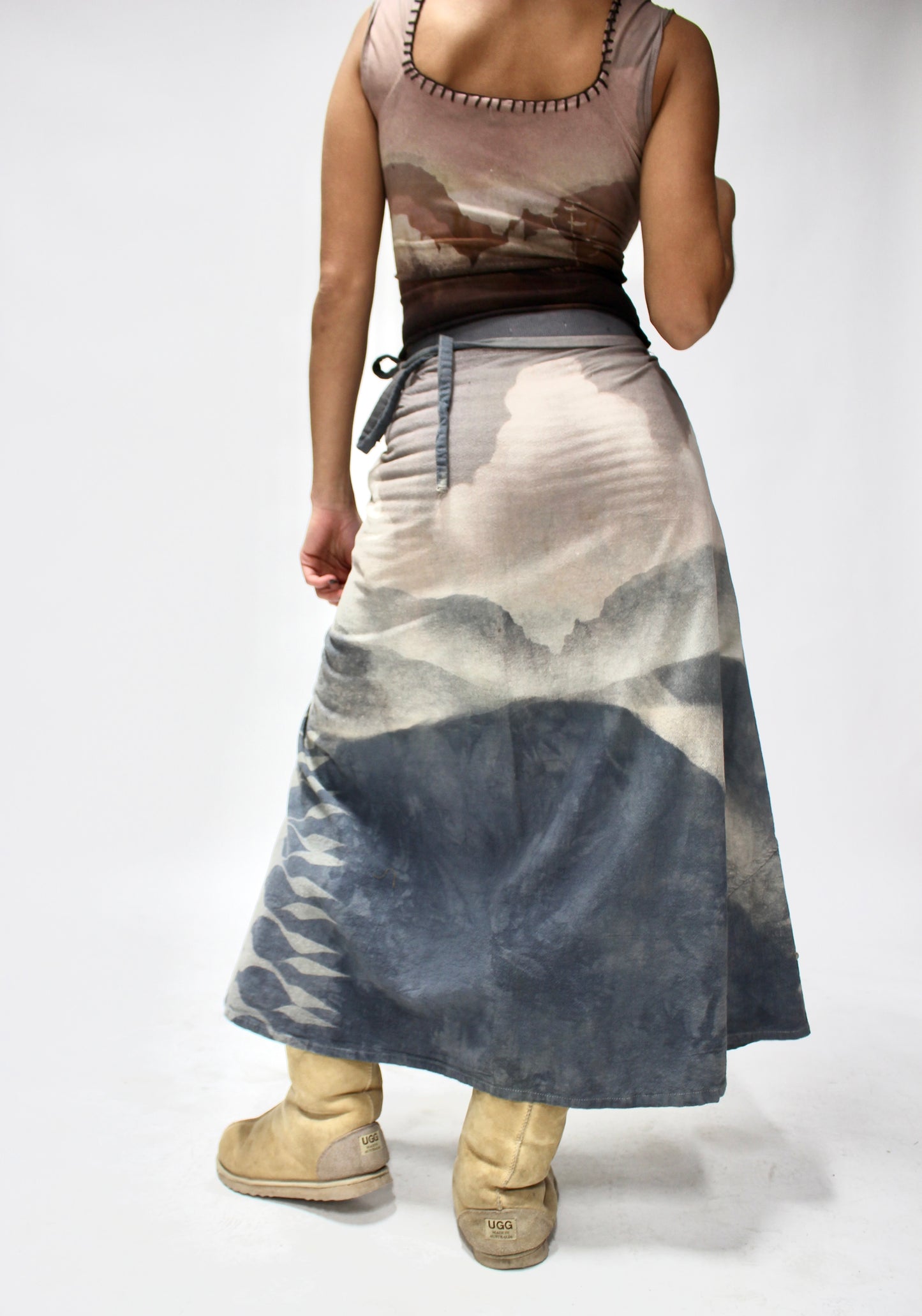 MTO S/M or M/L - Wrap Skirt - Blue Expansive Landscape