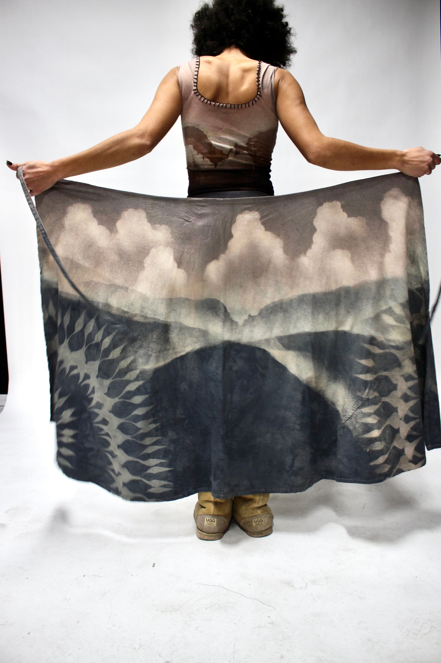 MTO S/M or M/L - Wrap Skirt - Blue Expansive Landscape