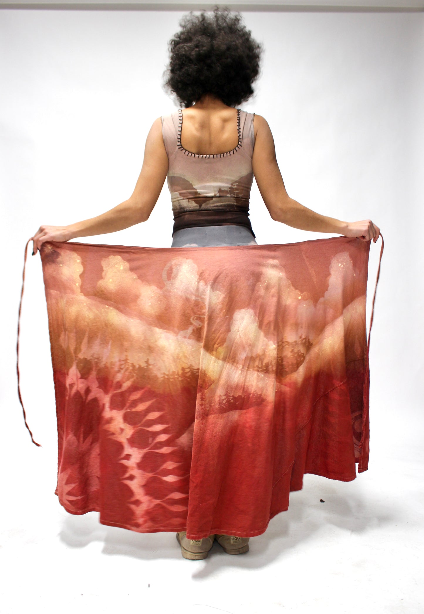 M/L - Juicy Landscape- Whirlpool of infinity corner- lunadala- Forest mountain landscape - Cotton Wrap Skirt