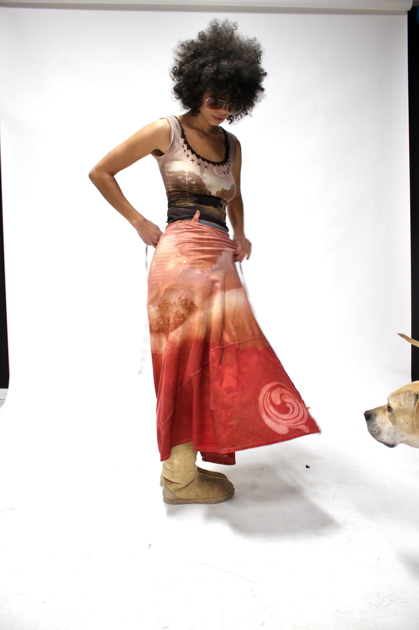 M/L - Juicy Landscape- Whirlpool of infinity corner- lunadala- Forest mountain landscape - Cotton Wrap Skirt