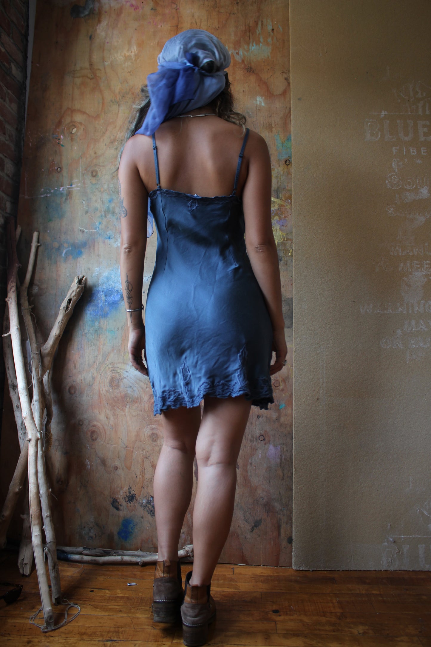 Made to Order- Blue Depths/Green Shiso Embroidered Silk Bias Dress- 3-4 weeks Mto-  Mini or Midi Handmade in Hanoi Vietnam