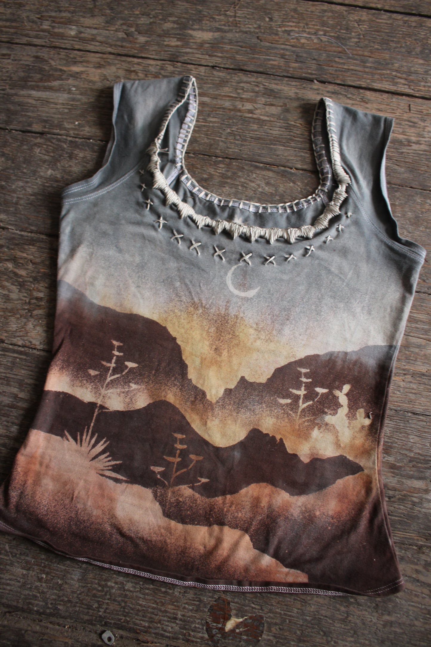 LARGE- Desert Dweller Basket top - Hand Embroidered neckline