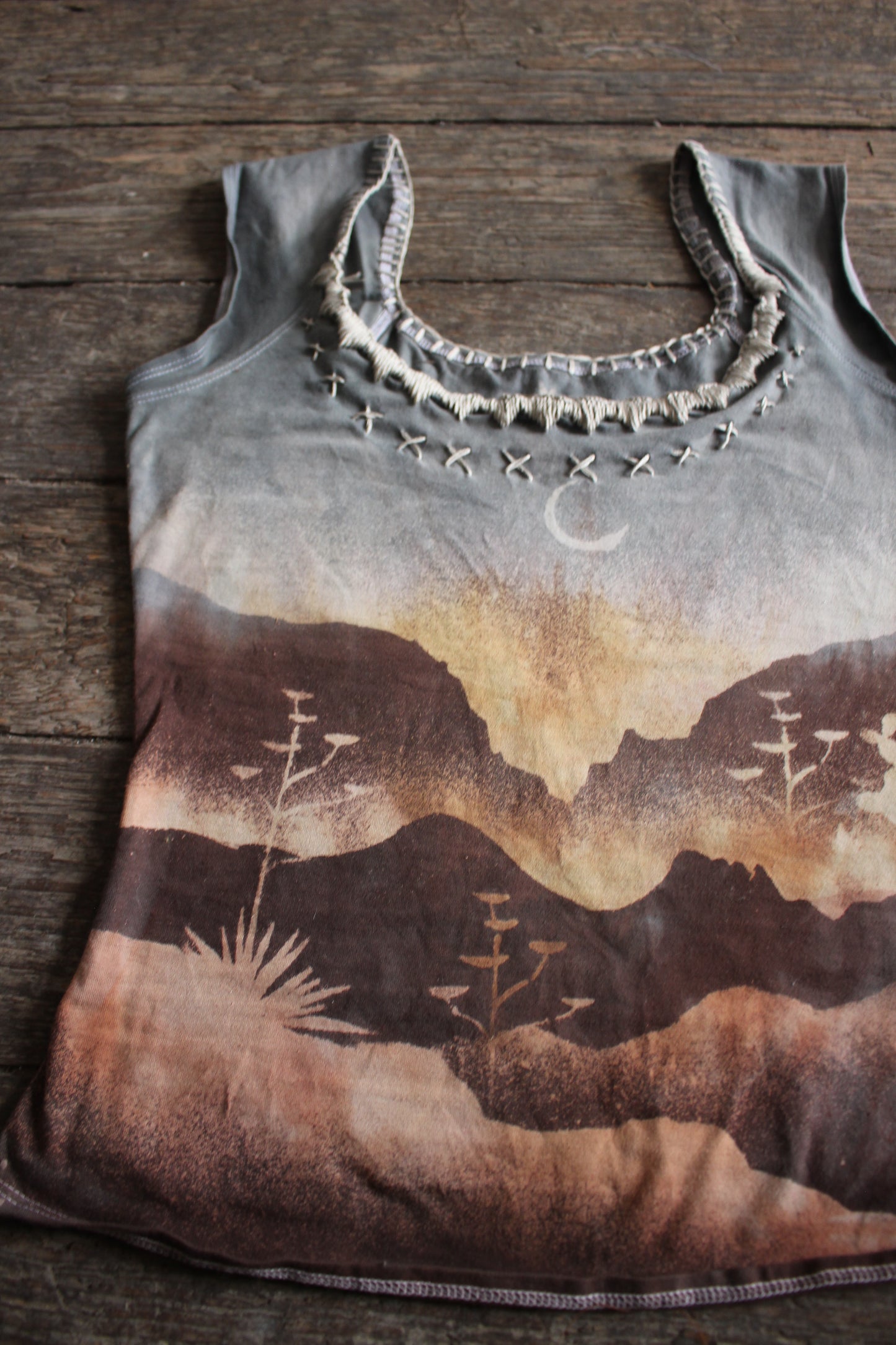 LARGE- Desert Dweller Basket top - Hand Embroidered neckline