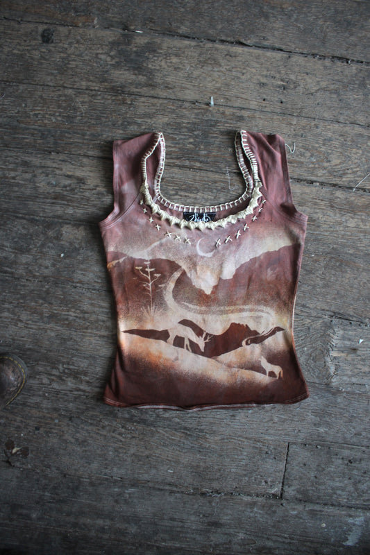 LARGE - Mauve Desert Dweller Basket top - Hand Embroidered Neckline