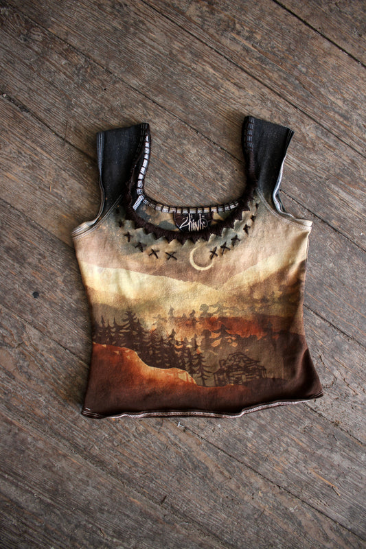 MEDIUM- Sunset Hike - Hand embroidered - Basket Top - Organic Hemp/Cotton