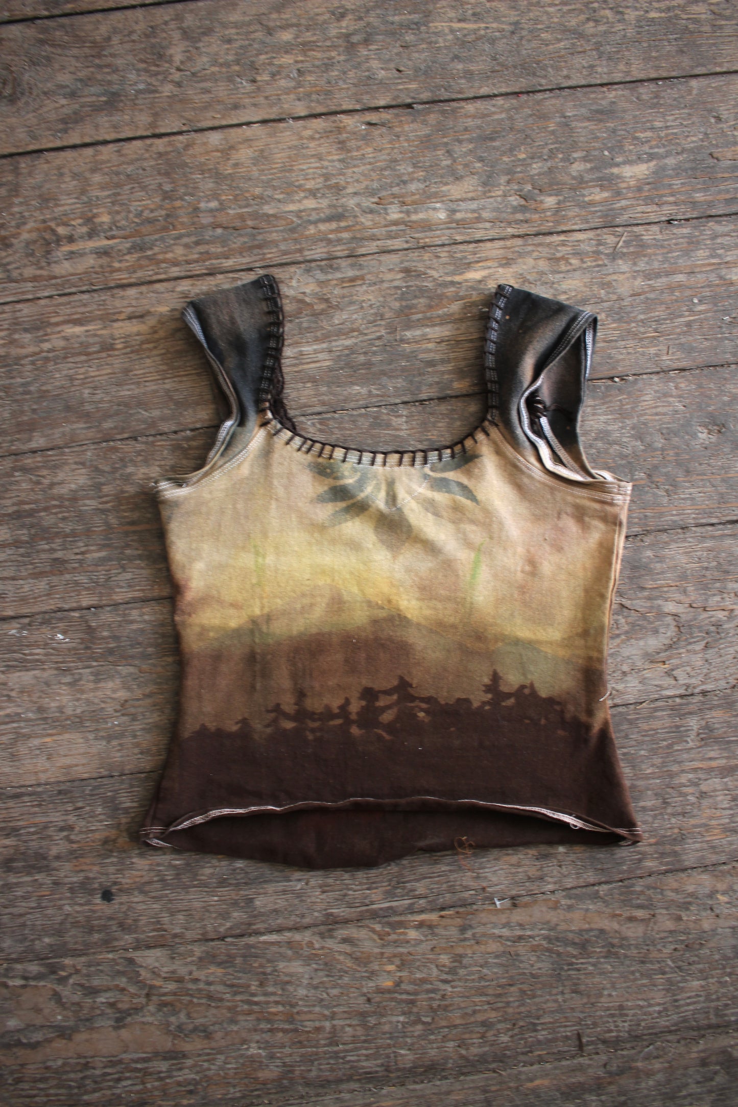 MEDIUM- Sunset Hike - Hand embroidered - Basket Top - Organic Hemp/Cotton