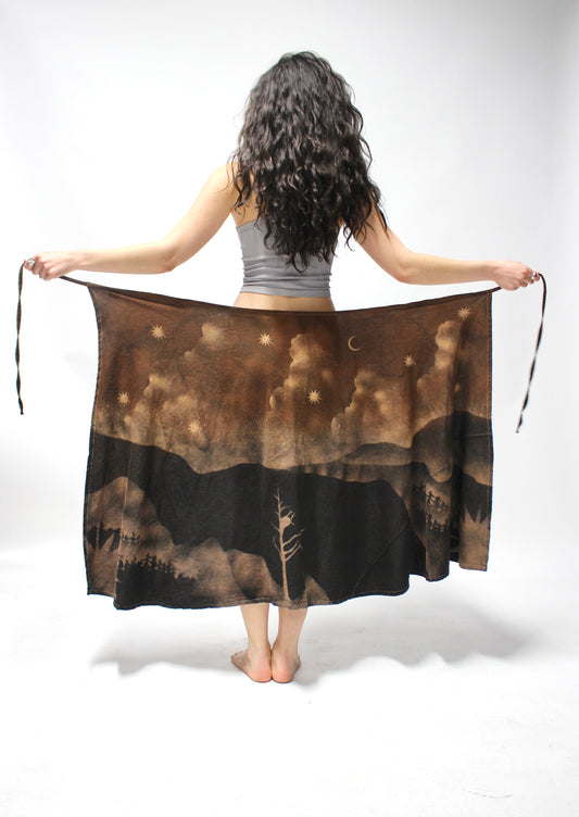 M/L - Dark Brown to Obsidian - Forest -100%Cotton Wrap Skirt