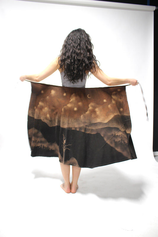 M/L - Dark Brown to Obsidian - Forest -100%Cotton Wrap Skirt