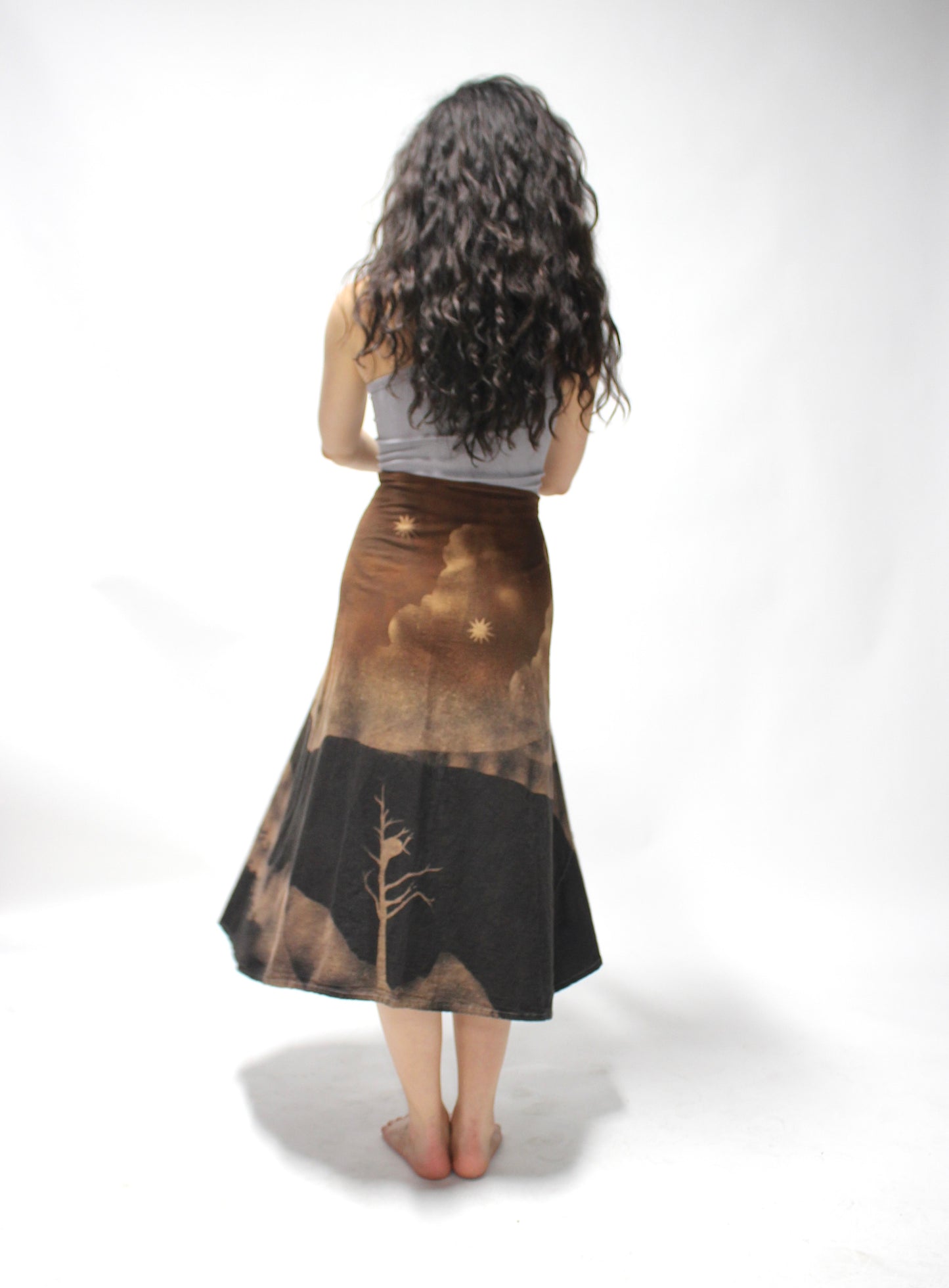 M/L - Dark Brown to Obsidian - Forest -100%Cotton Wrap Skirt