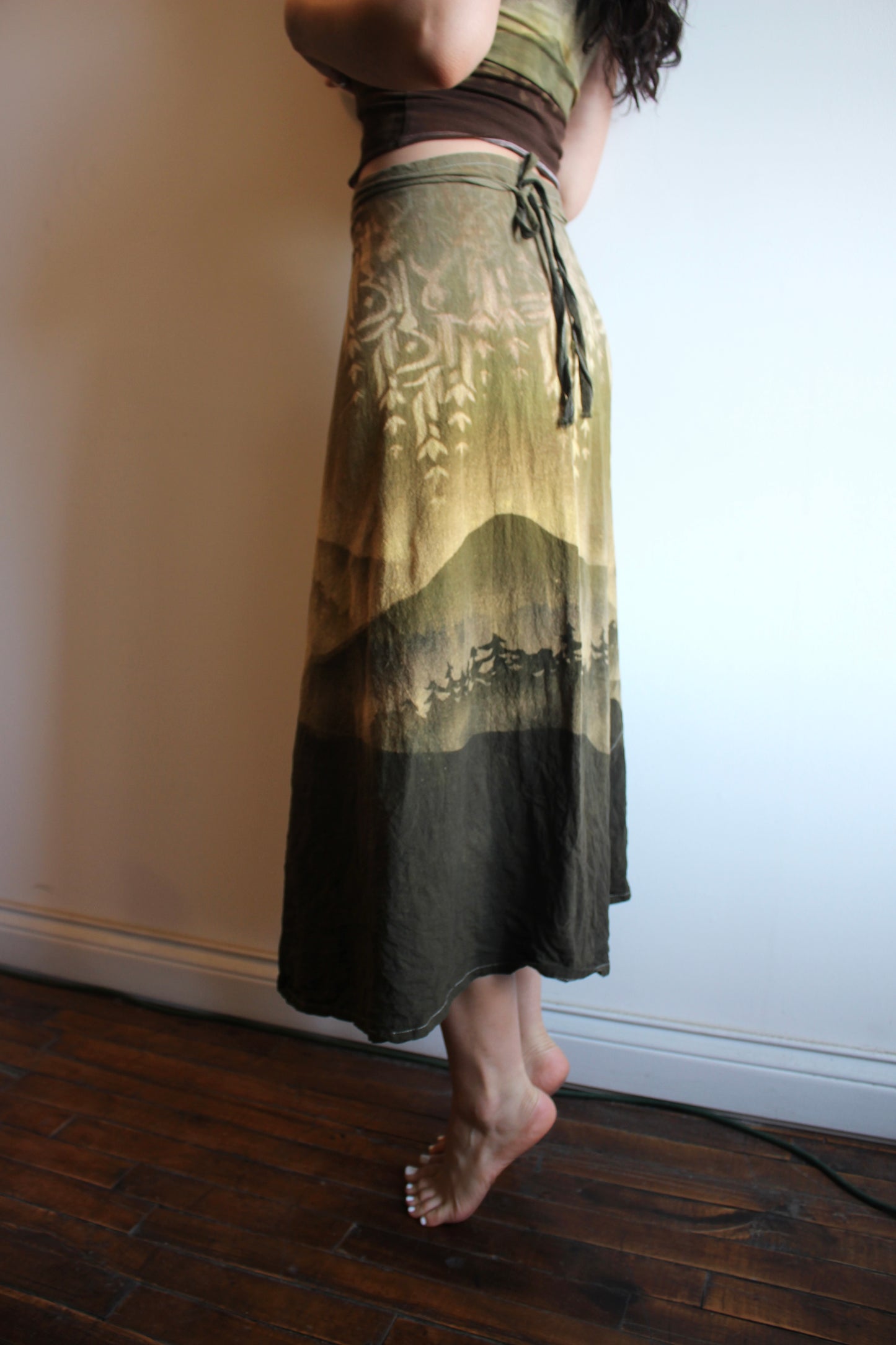 S/M - Emerald Codes - Forest mountain Wrap Skirt - 100% Cotton