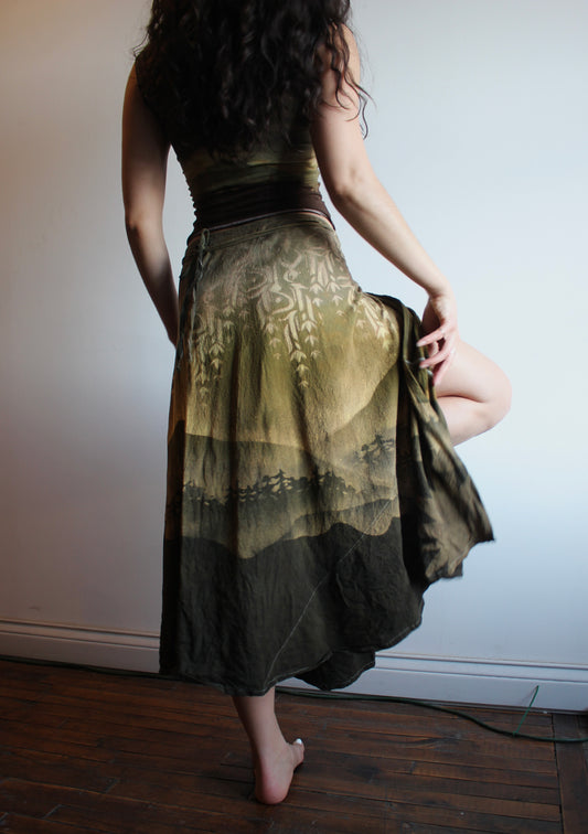 S/M - Emerald Codes - Forest mountain Wrap Skirt - 100% Cotton