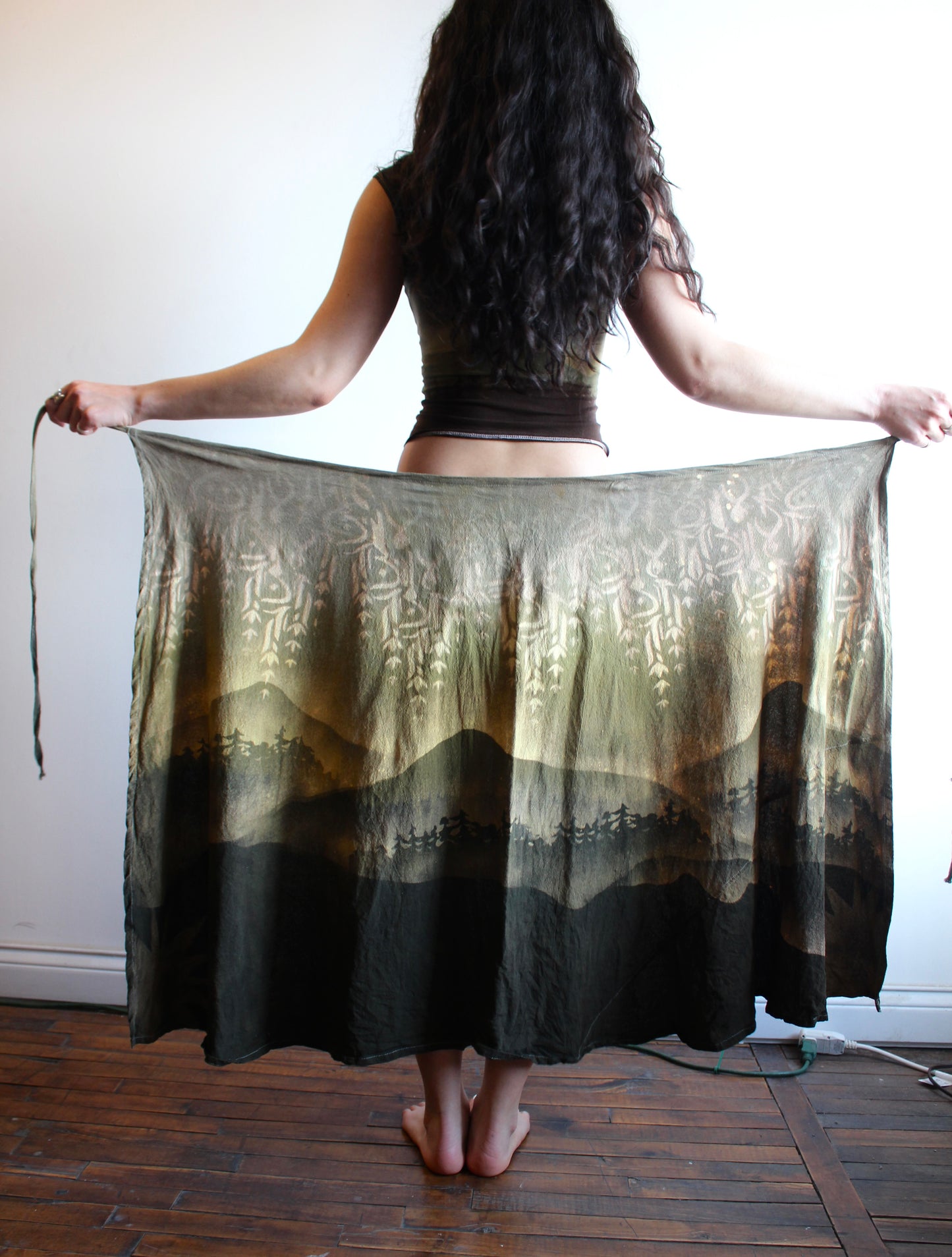 S/M - Emerald Codes - Forest mountain Wrap Skirt - 100% Cotton