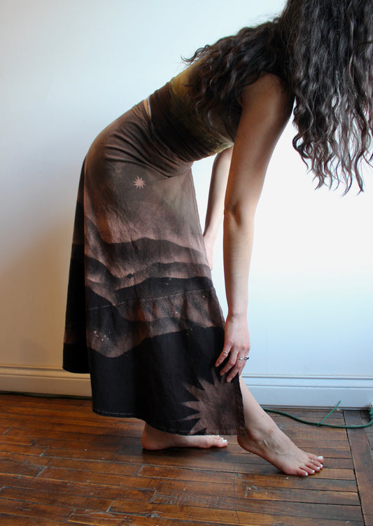 M/L - Dark Brown Earthy Mountain Waves of Mist Wrap Skirt - 100% Cotton