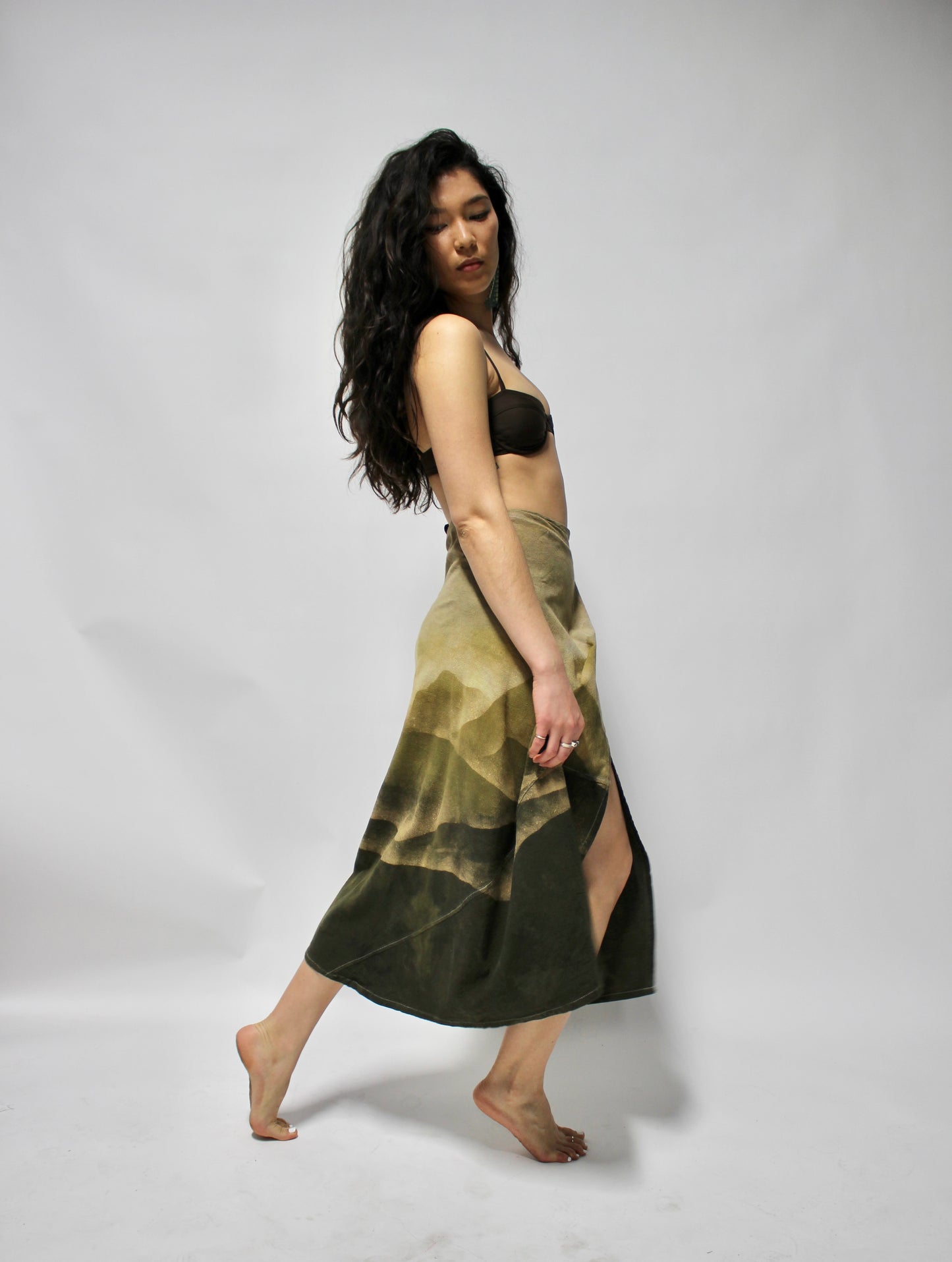 S/m-Green Mountains of Thai Nguyễn Vietnam Homecoming Wrap Skirt - 100% Cotton