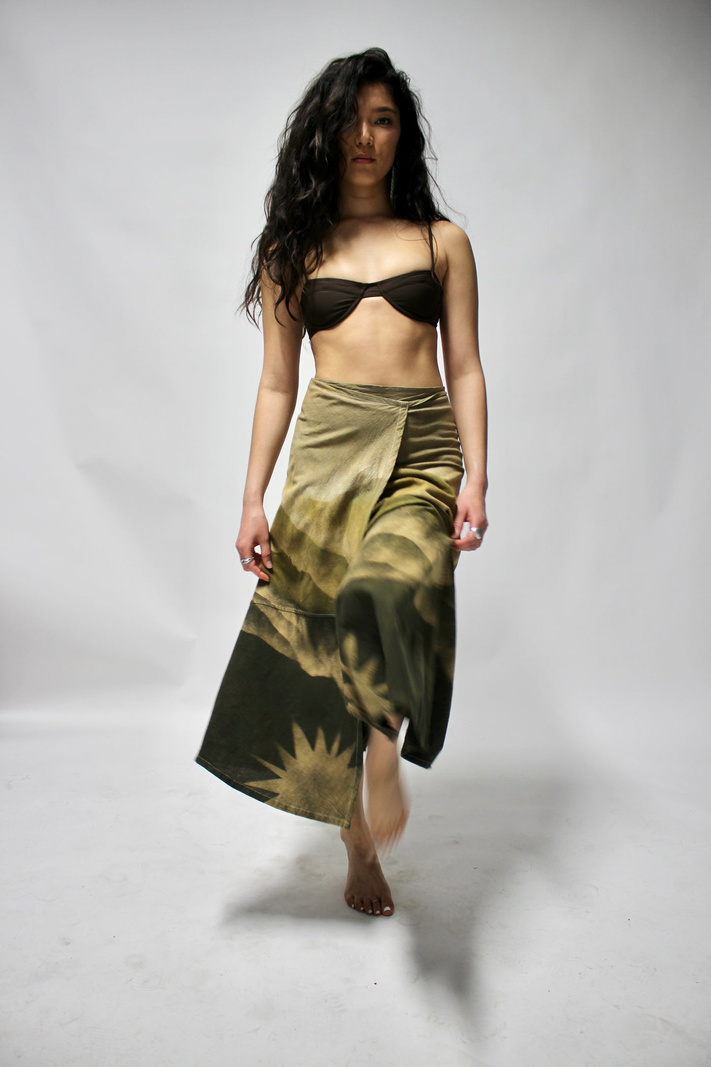 S/m-Green Mountains of Thai Nguyễn Vietnam Homecoming Wrap Skirt - 100% Cotton