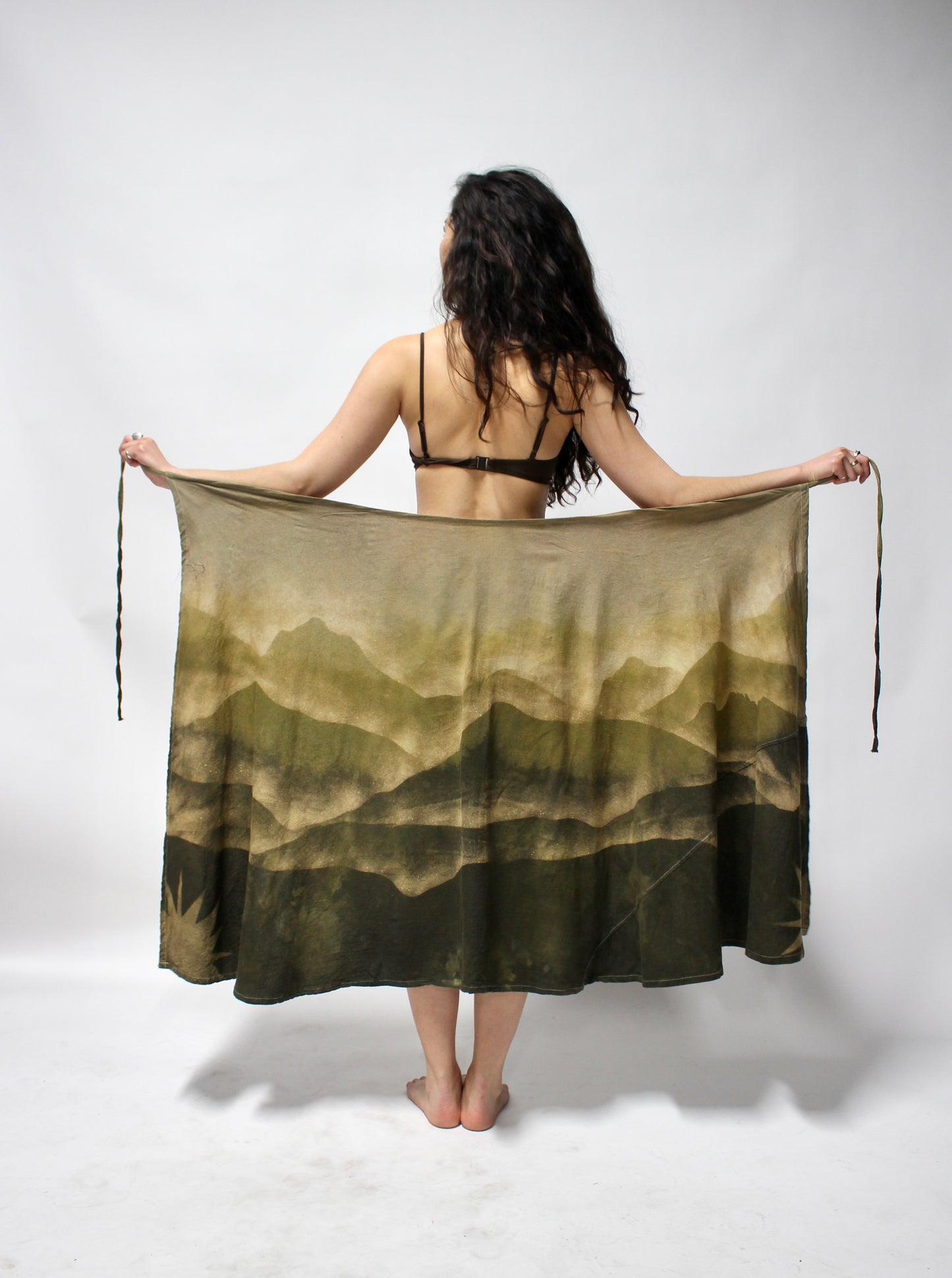 S/m-Green Mountains of Thai Nguyễn Vietnam Homecoming Wrap Skirt - 100% Cotton