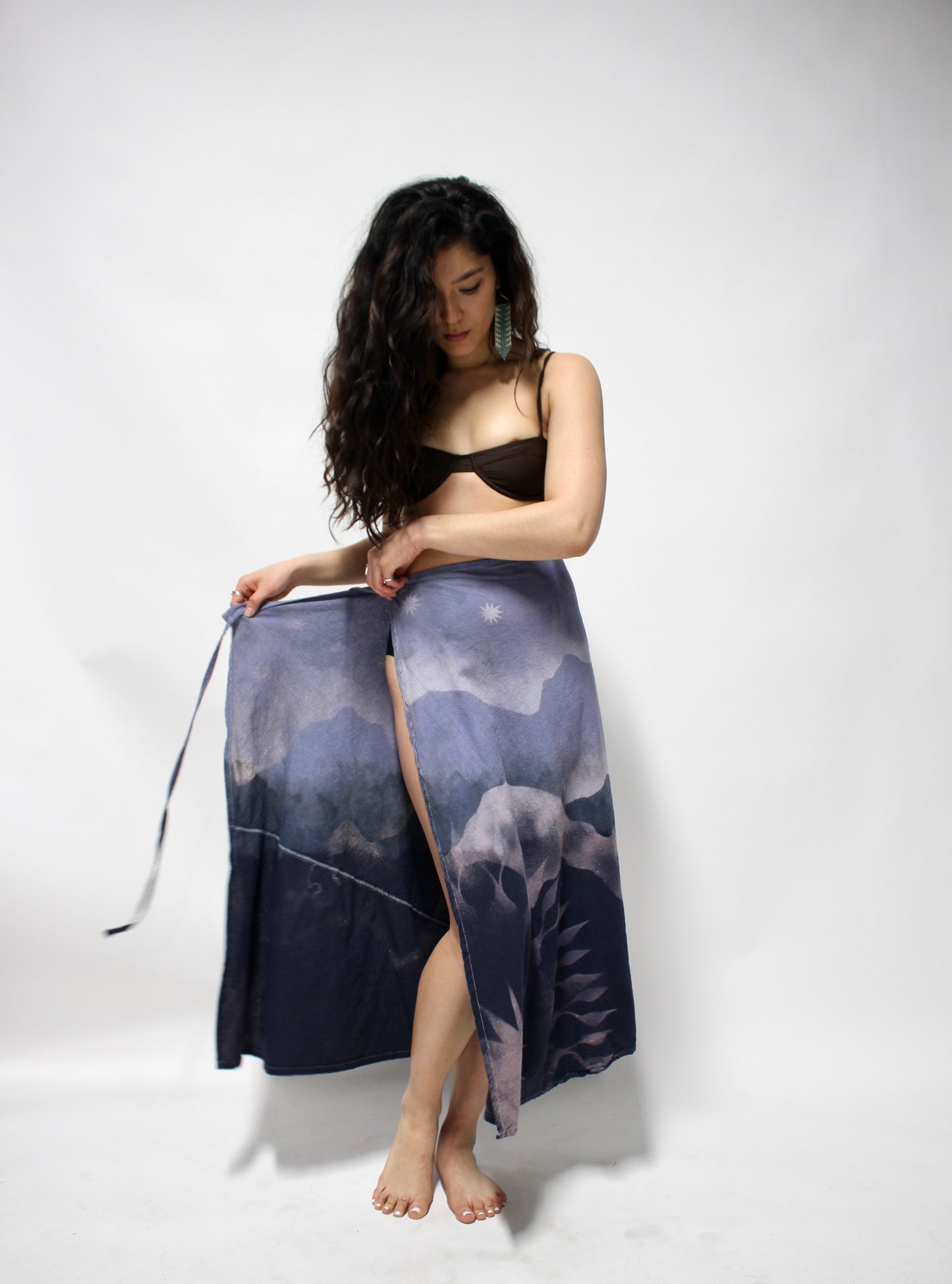 Periwinkle Skies Lunadala Landscape Wrap Skirt - 100% Cotton