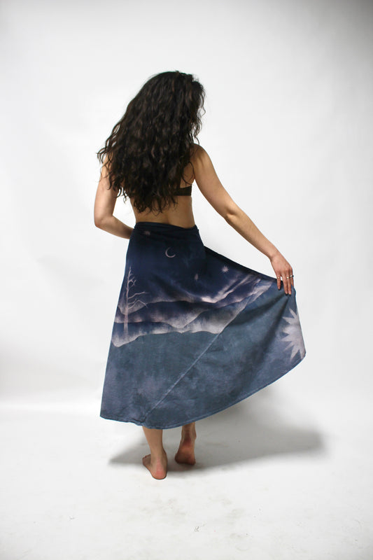 Starry Night Midnight Blue to Evening Waltz Wrap Skirt - 100% Cotton