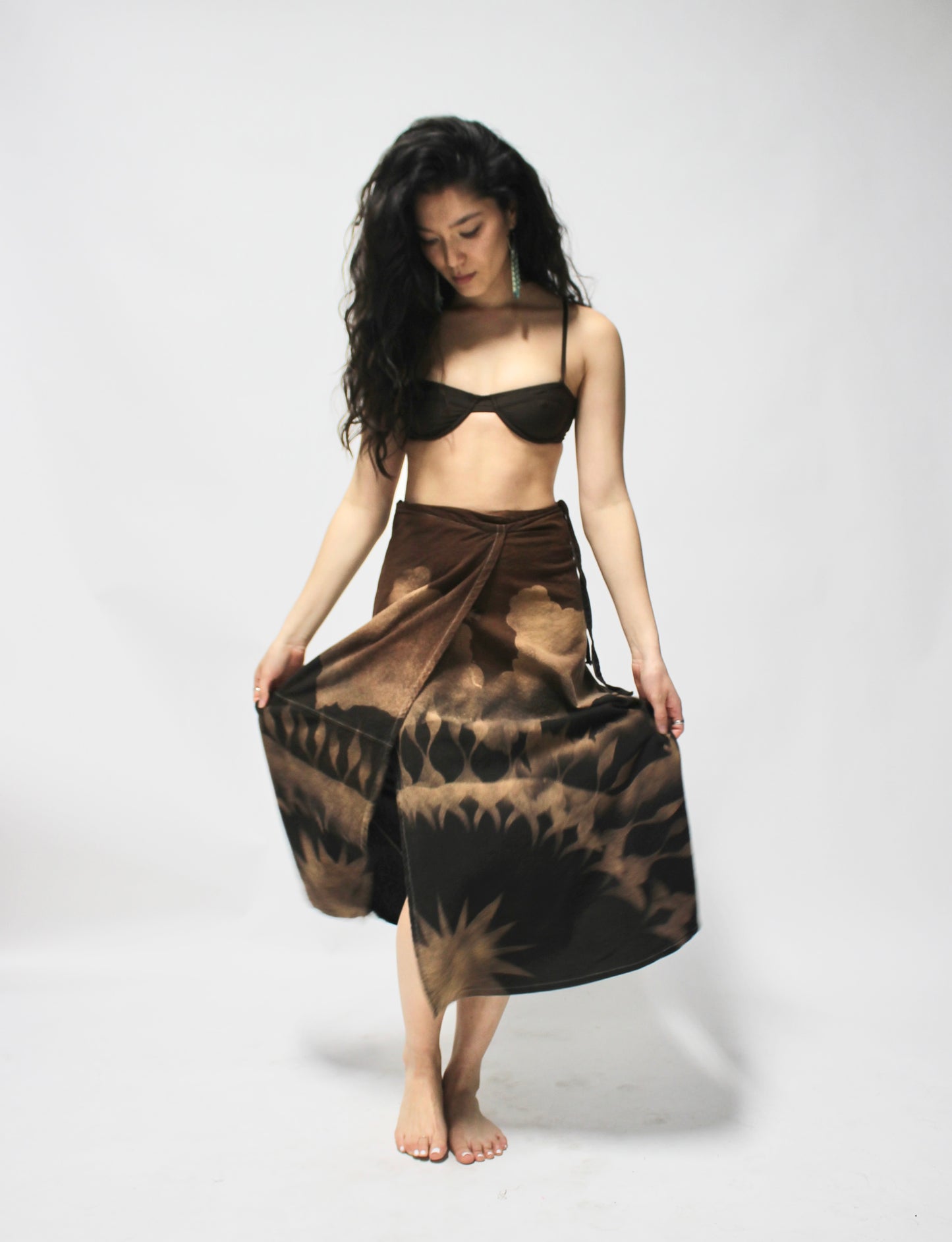 S/M- Earthen Brown to Obsidian Desert Landscape Wrap Skirt - 100%Cotton