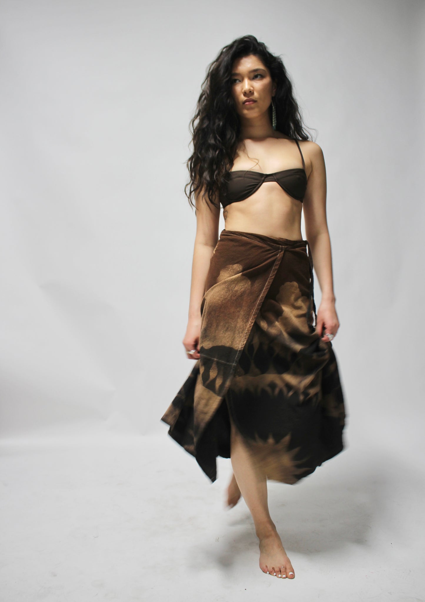 S/M- Earthen Brown to Obsidian Desert Landscape Wrap Skirt - 100%Cotton